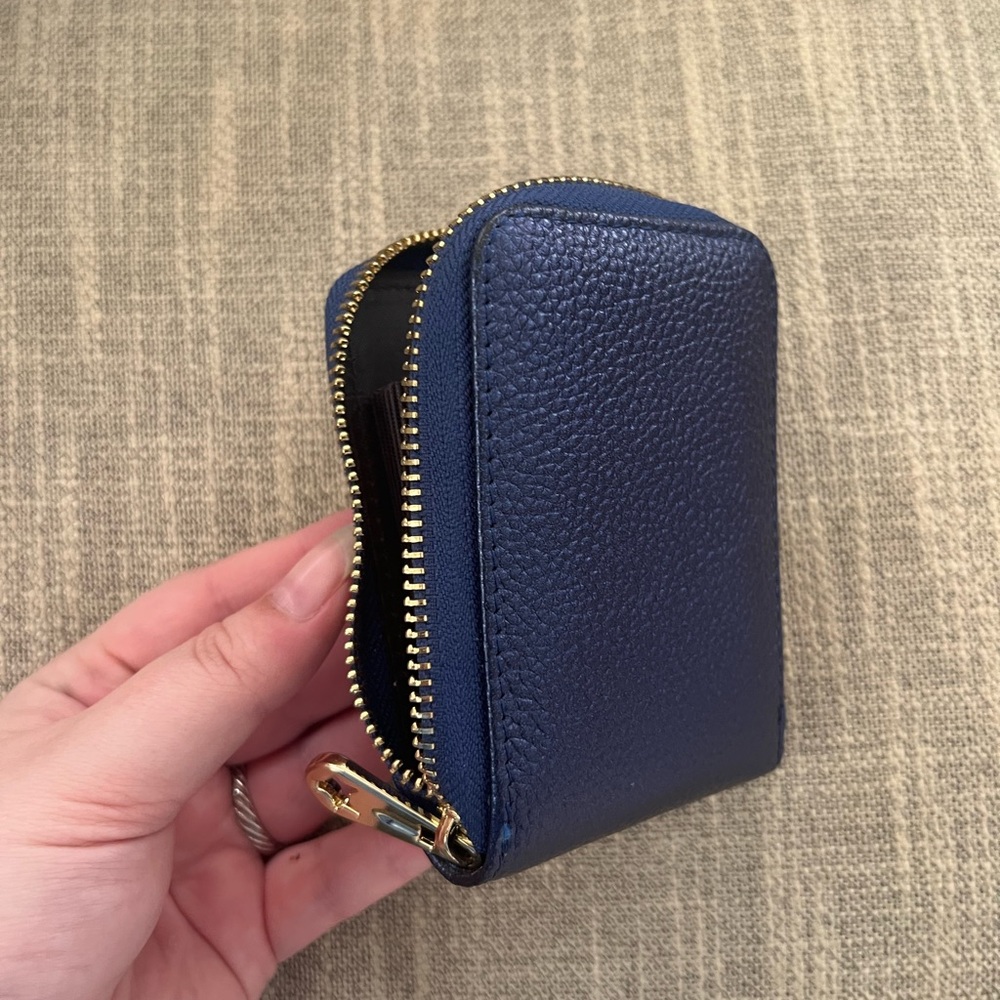 Navy Blue Leather Accordion Card Holder